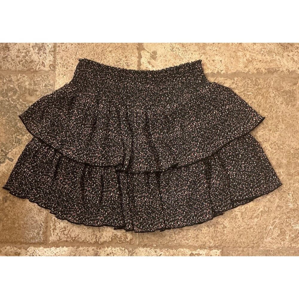 Forever 21 Womens Tiered Floral Mini Skirt Elastic Waist Lined Black Multicolor